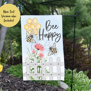 Garden Flag Design Bee Happy | Instant Digital Download PNG File ONLY Sublimation | Great for Spring & Summer | Plus Blank File To Customize