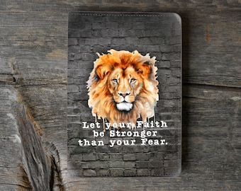 Conception de journal Faith Lion | Téléchargement numérique instantané PNG | Style masculin religieux | La foi plus forte que la peur | Conception par sublimation