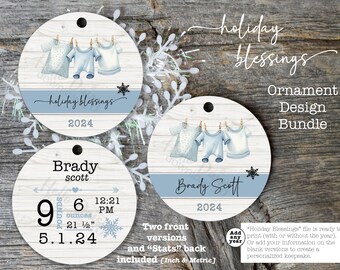 Christmas - Baby's 1st Christmas Ornament Designs | Instant Digital Download PNG File ONLY | Can Personalize Name Birth Info | Sublimation