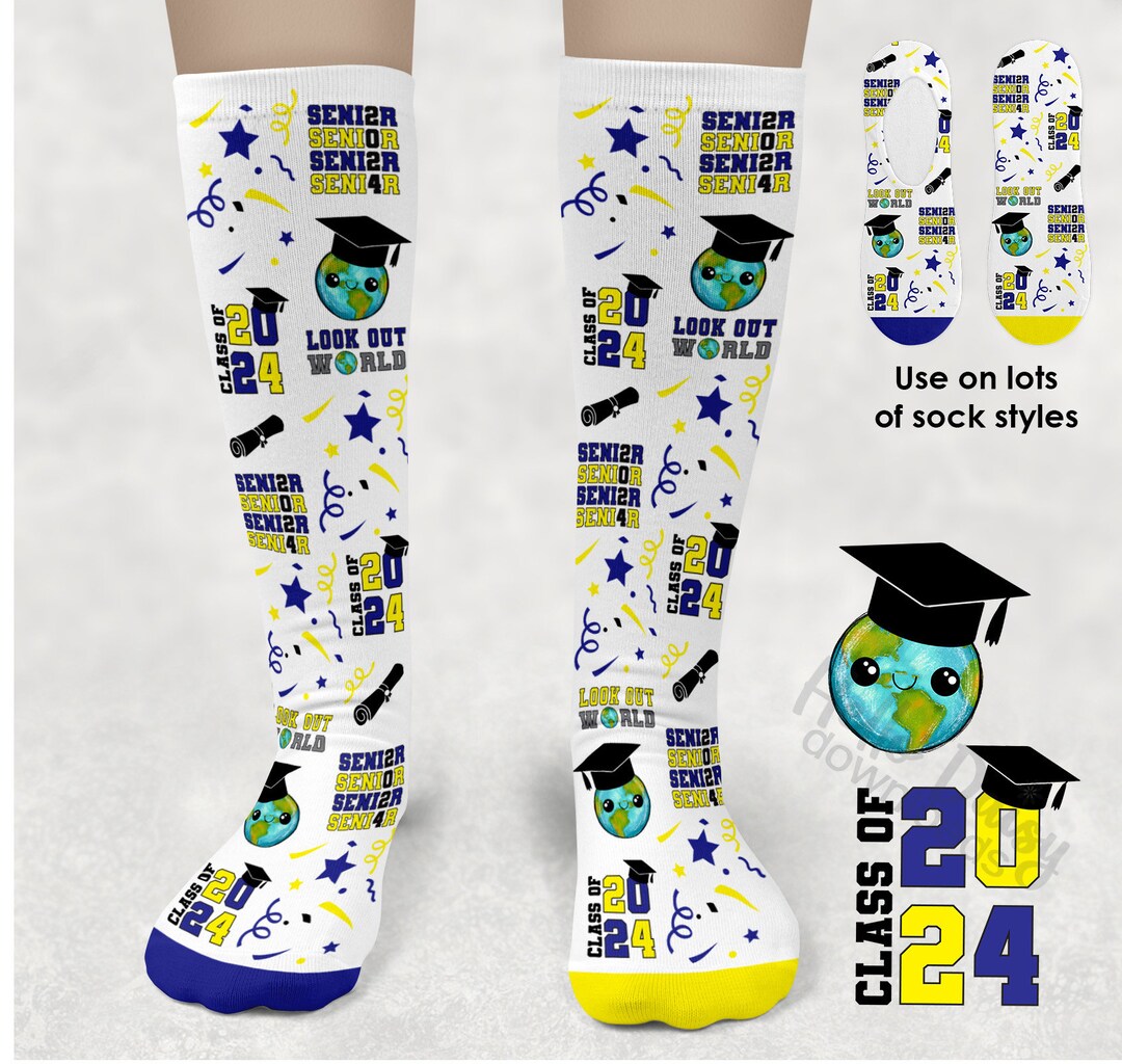 2024 Graduation Sock Design Instant Download PNG Blue & Gold Yellow ...
