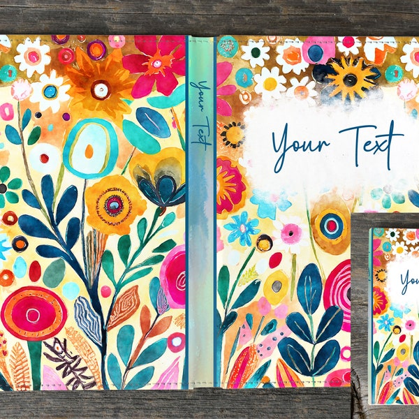 Customizable Journal Design | Instant Digital Download PNG File | Bright Floral | Add Your Own Text | Sublimation Journal Diary Cook Book