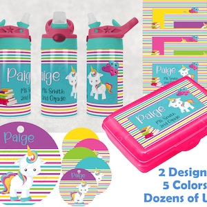 2 Designs Versatile Uses | Straight Kids Cup Design Pencil Box Label Backpack Lunch Tag Digital Download Instant PNG  Back to School Unicorn