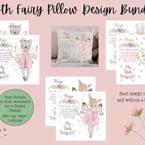 Tooth Fairy Pocket Pillow =>3 Design Bundle | Instant Digital Download PNG Sublimation Template | Kids Gift • Lost Tooth • Bunny Kitten Deer