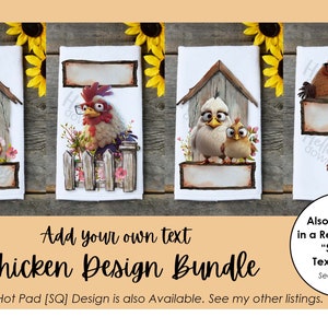 Kitchen Towel Design Bundle | Instant Digital Download PNG File ONLY Sublimation Ready | Funny Snarky Chicken Designs | Add your own text