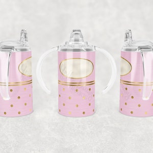 Straight Sippy Cup Design 12 oz | | de conception personnalisable Téléchargement numérique instantané du fichier PNG | Polka Or Rose Points Toddler Fille Wrap complet image 1