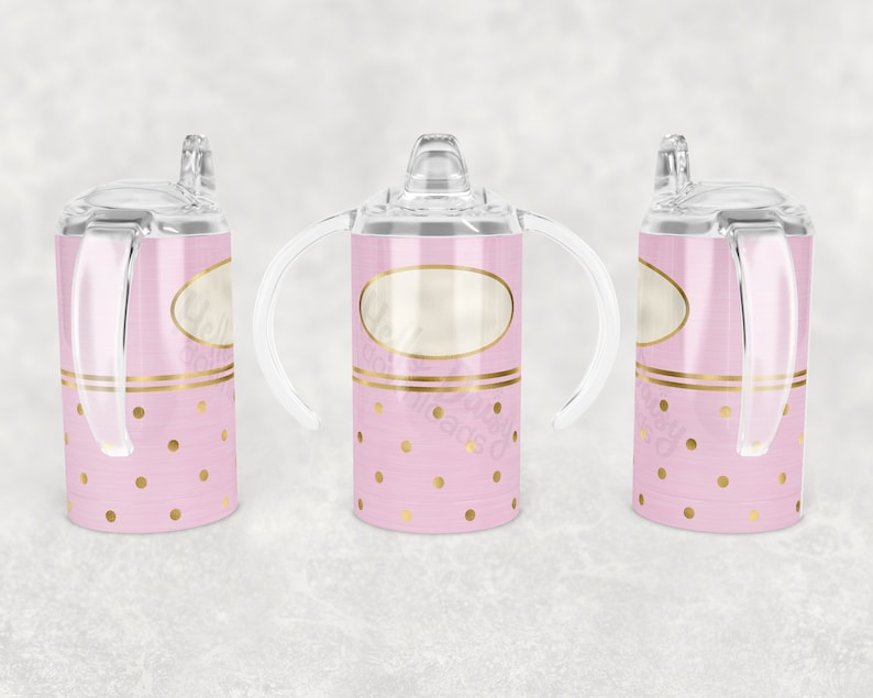 Straight Sippy Cup Design 12 oz | | de conception personnalisable Téléchargement numérique instantané du fichier PNG | Polka Or Rose Points Toddler Fille Wrap complet image 1