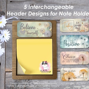 Verwisselbare headerontwerpen voor notitieblokhouder | 5 dagelijkse bevestigingsontwerpen inbegrepen | Sublimatie PNG-bestand digitale download