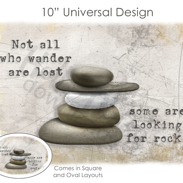 10" Design Great for Tote, Shirt, Pillow More | Sublimation Instant Digital Download | Those who wander Rock Cairn Stone Stack | Sq & Oval