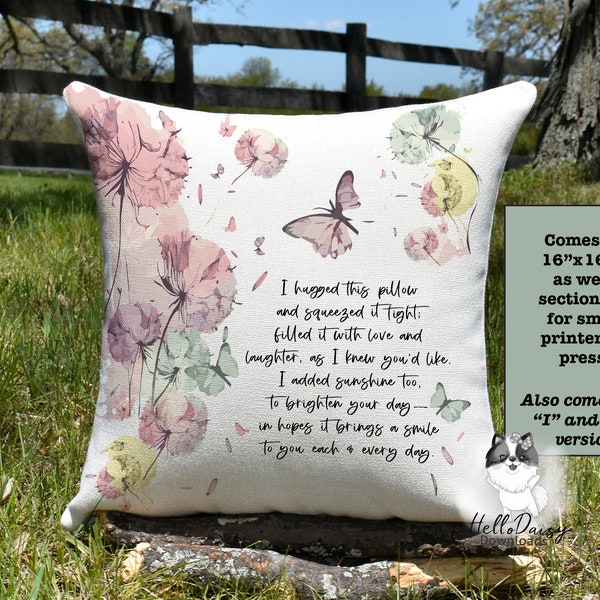 Pillow Design | Files for Small and Large Presses | Instant Digital Download PNG | Dandelion Butterfly Poem | Grandmother Mother Aunt Gift