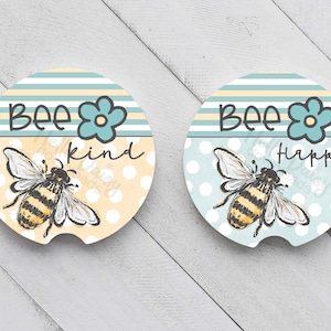 Car Coaster Design Bundle | Instant Digital Download 2 PNGs ONLY for Sublimation | Bee Kind ~ Bee Happy Polka Daisy | Car Coaster Template
