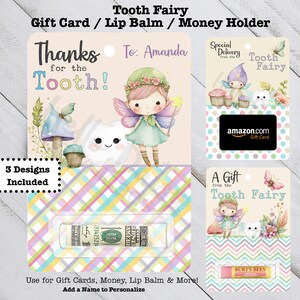 3 modèles | Carte-cadeau Tooth Fairy, baume à lèvres ou paquet porte-argent | Sublimer ou imprimer à la maison | Douce Fée | Super cadeau fille