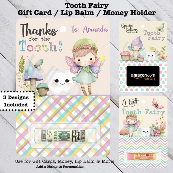 3 Designs | Tooth Fairy Gift Card, Lip Balm, or Money Holder Bundle | Sublimate or Print at Home | Sweet Fairy | Great Gift Girl