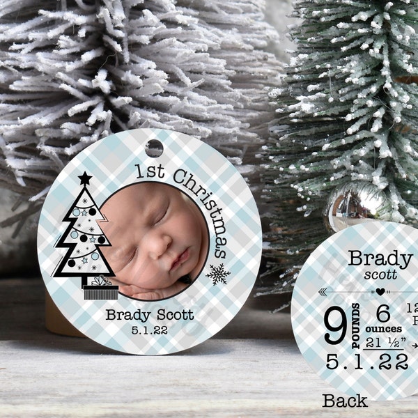 Christmas Round Baby's 1st Christmas Ornament Designs | Instant Digital Download PNG File ONLY | Personalize Photo Birth Info | Sublimation