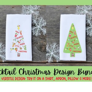 Kitchen Towel Design Bundle | Instant Digital Download PNG File ONLY Sublimation Ready | Cocktail Christmas Towel Design Duo Adult Beverage