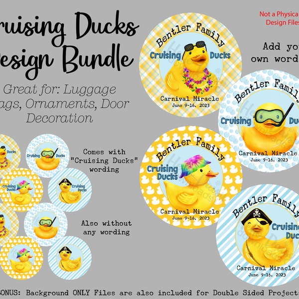 Cruising Ducks Design Bundle Instant Digital Download PNG File ONLY Rubber Duckie Luggage Tag Ornament Door Decor Sticker Cruise Ship Game
