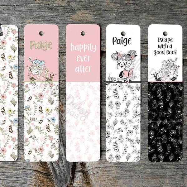 Bookmark Designs | Instant Digital Download PNG File ONLY | Girls Reading Pink Black | Sublimation or Print on Paper Bookmarks Personalize