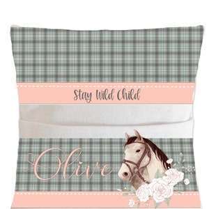 Book Pocket Pillow Design Horse Plaid Green & Blush Design ready to Customize with Name  Instant Digital Download PNG Sublimation Ready