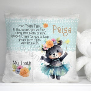 Tooth Fairy Pocket Pillow Design | Instant Digital Download PNG Only • Sublimation Template | Child • Lost Tooth • Girl Ballerina Bear