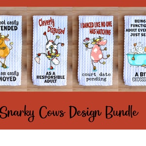 Kitchen Towel Design Bundle | Instant Digital Download PNG File ONLY Sublimation Ready | Whimsy Snarky Funny Cow Towel Designs Farmhouse