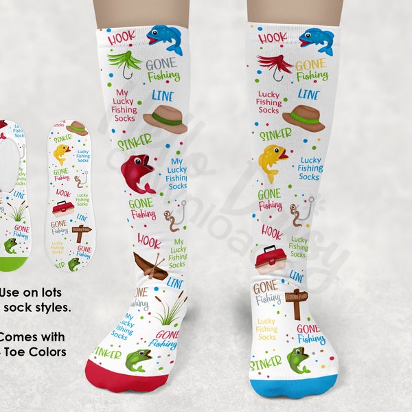 Funny Sock Design | Instant Download PNG | Two different Designs Lucky Fishing | Ready for Sublimation | Great for Grandpa, Dad, and Kids