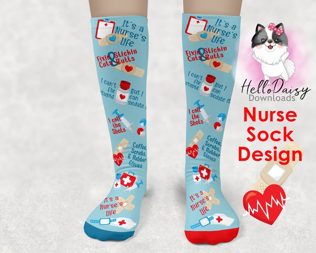 Funny Sock Design Nurse Medical Instant Download PNG Two Toe Colors Included Ready for
