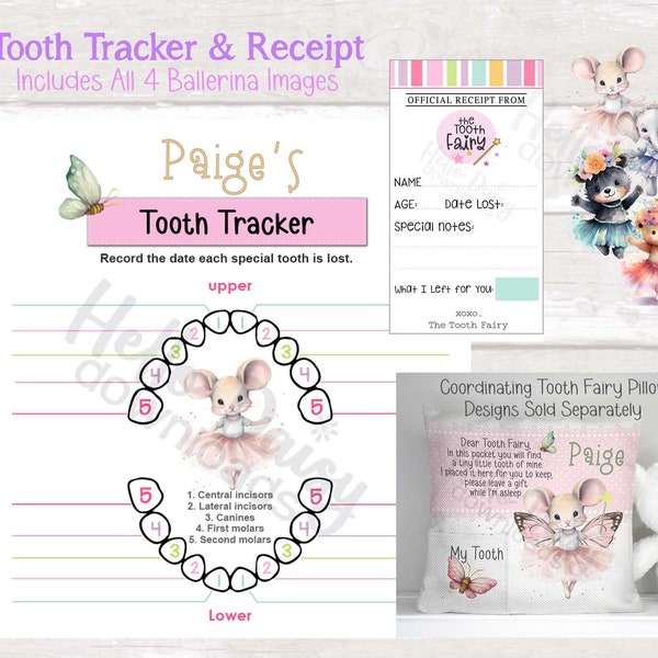 Tooth Tracker and Receipt Tooth Fairy Bundle | Record Lost Teeth & Leave a Receipt | Print on Paper | 4 Ballerina Styles Included | Kid Fun