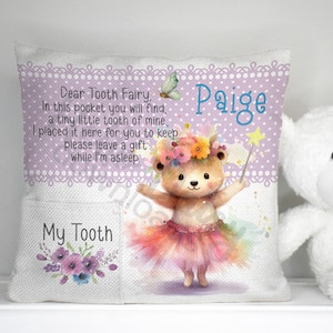 Tooth Fairy Pocket Pillow Design | Instant Digital Download PNG Only • Sublimation Template | Child • Lost Tooth • Girl Ballerina Bear
