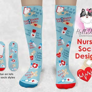 Funny Sock Design | Nurse Medical | Instant Download PNG | Two Toe colors Included | Ready for Sublimation | Great for Medical Professionals