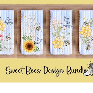 Kitchen Towel Design Bundle | Instant Digital Download PNG File ONLY Sublimation Ready | Whimsy Sweet Bee Honeycomb Towel Designs Farmhouse
