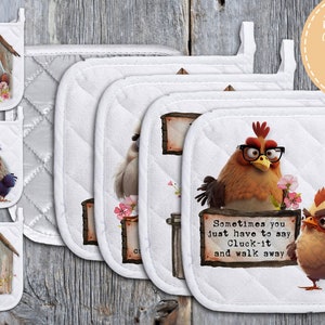 Pot Holder [Square] Design Bundle | Instant Digital Download PNG File Only | Snarky Funny Chicken Design | Oven Mitt Hot Pad Versatile Uses