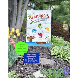 Garden Flag Digital Design | Grandpa's Fishing Buddies | 12 x 18 layout includes 5 Files 2-6 Fish/Names added to personalize | Sublimation