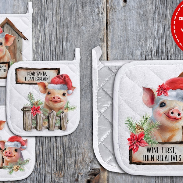 Pot Holder [Square] Design Bundle | Instant Digital Download PNG File Only | Snarky Funny Christmas Pig Design | Oven Mitt Hot Pad Versatile