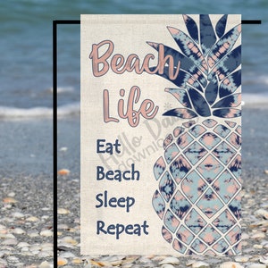 Projekt cyfrowy flagi ogrodowej | Beach Life Blue | Natychmiastowe pobieranie cyfrowe Boho Tie Dyed Pineapple | Idealne do sublimacji | Flaga na werandzie powitalnej