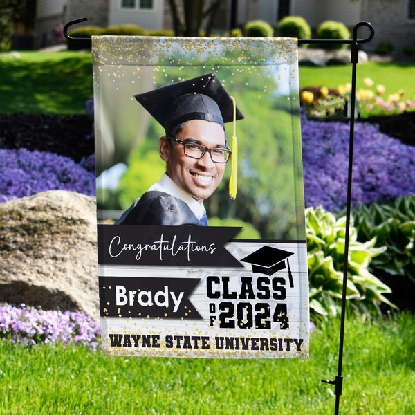 Digital Design - Class of 2024 Graduation Garden Flag | Instant PNG File ONLY | Black and Black | Add Photo & Text Garden Flag Sublimation