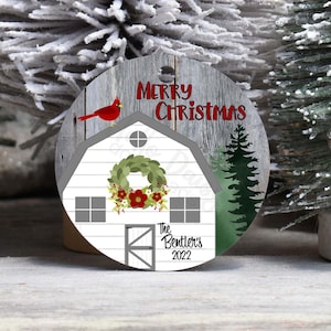 Christmas Round Ornament Design | Instant Digital Download PNG File ONLY | Christmas White Barn Wood  Farm Red Cardinal Pine | Sublimation