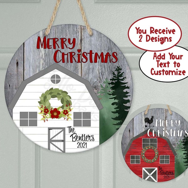 Christmas Round Door Hanger Sign Design Bundle 2 Files Instant Digital Download PNG File ONLY Red White Barn Farm Pine Cardinal Sublimation