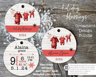 Christmas - Baby's 1st Christmas Ornament Designs | Instant Digital Download PNG File ONLY | Can Personalize Name Birth Info | Sublimation