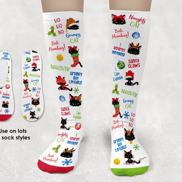 Funny Sock Design | Instant Download PNG | Bad Mood Christmas Cat Kitty Kitten | Hellodaisy Sublimation | Christmas Funny Grumpy Sock Design