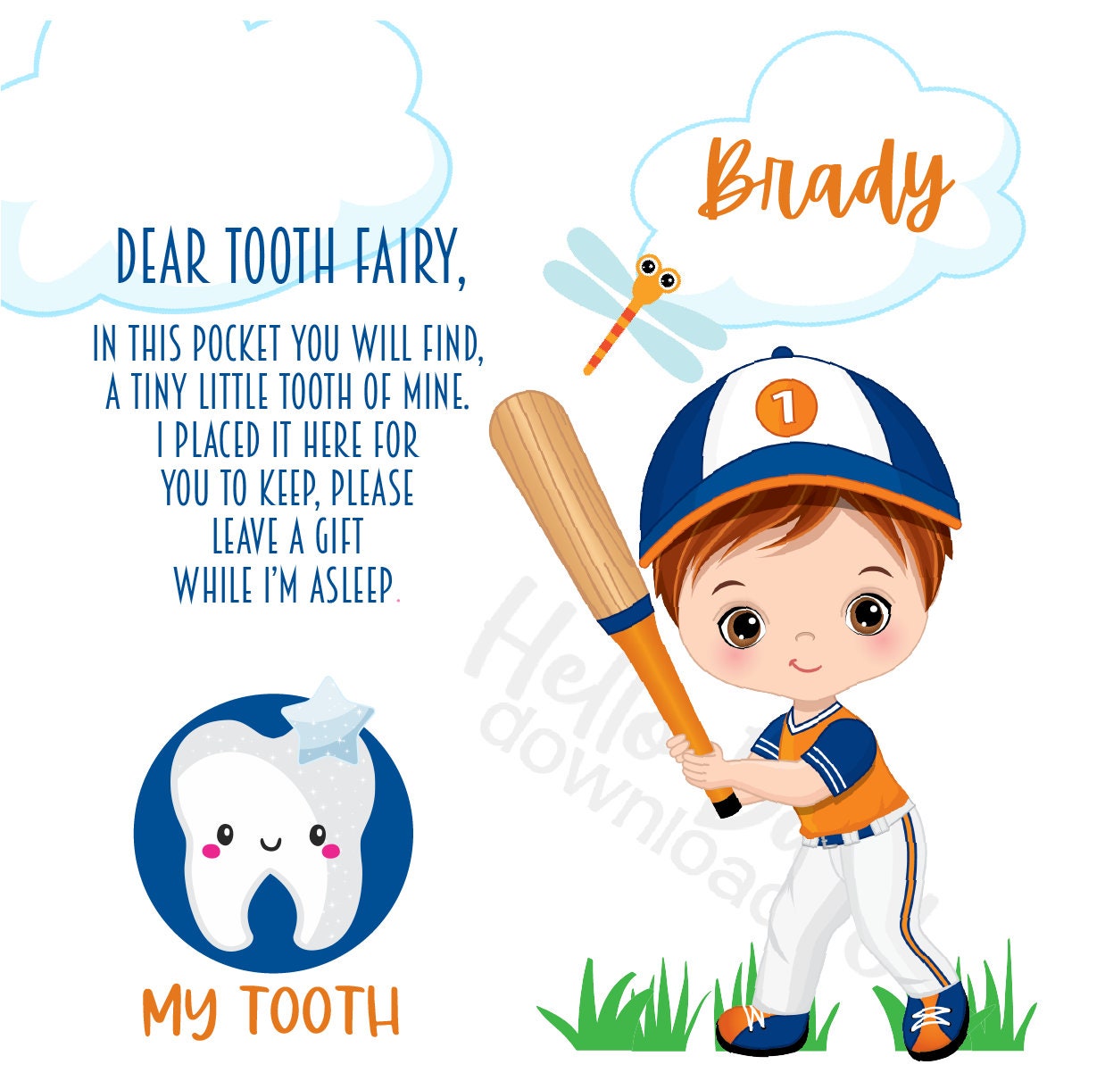 Tooth Baseball Tooth Fairy Pocket Pillow Design | Instant Digital Download PNG ...