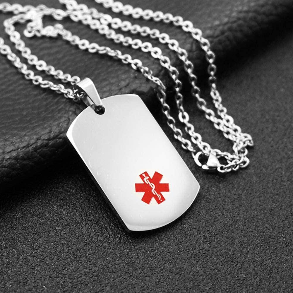 Custom Medical Alert Necklace for Men Women Stainless Steel Engraved ...