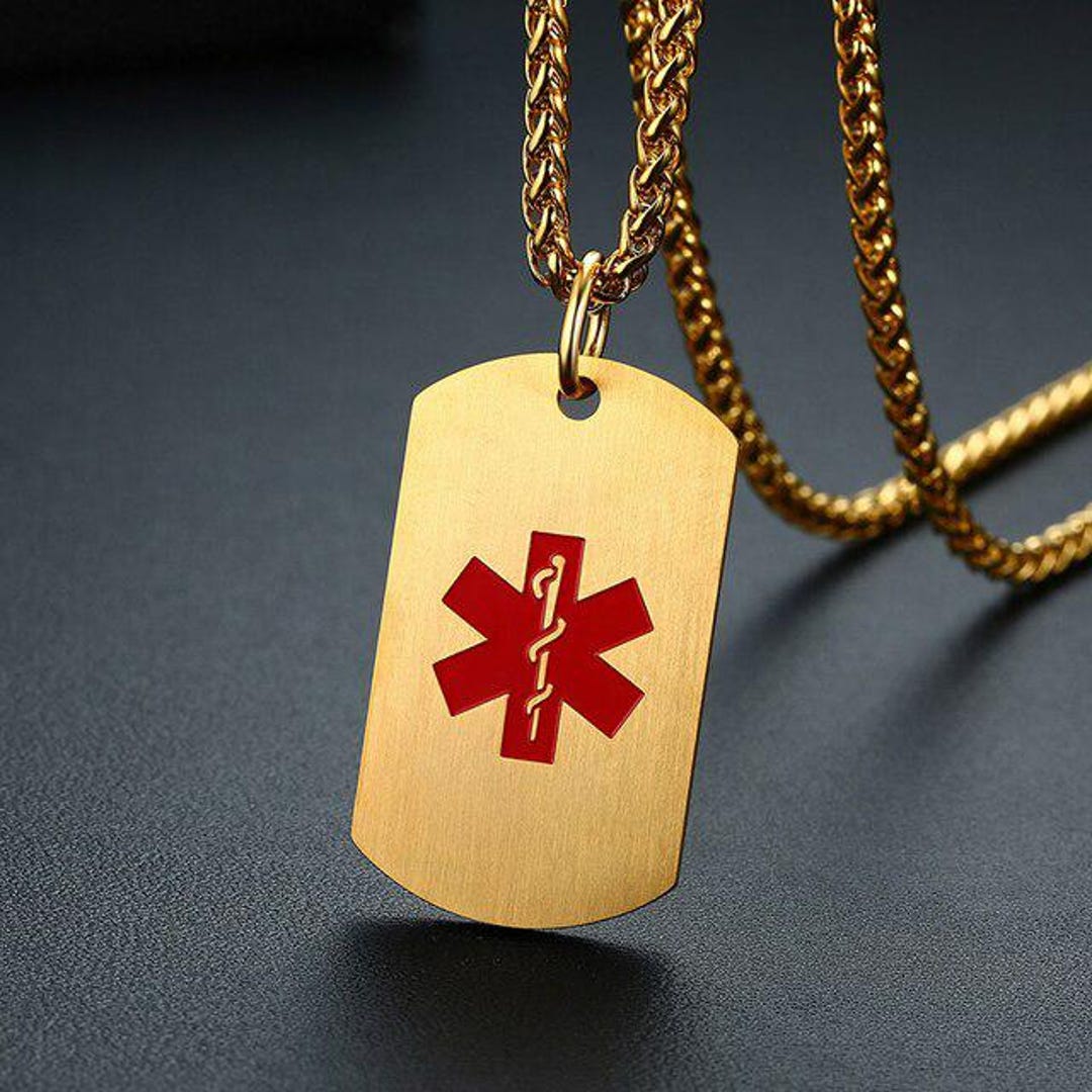Custom Gold Medical Alert Necklace for Men Women Stainless Steel ...