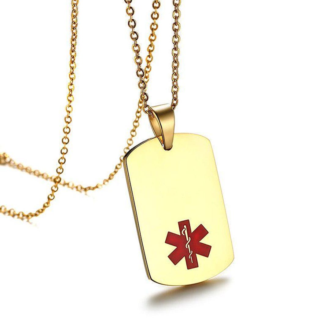 Custom Gold Medical Alert Necklace for Men Women Stainless Steel ...