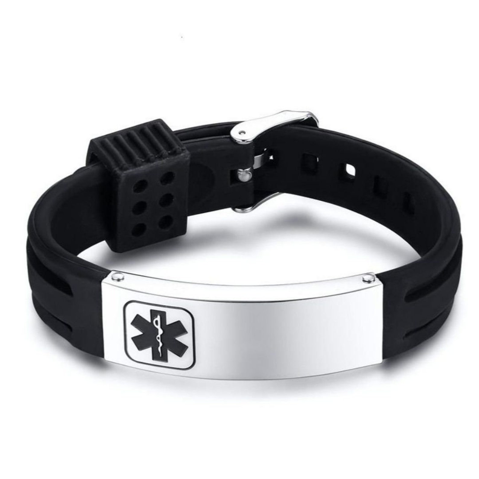 Men Medical ID Bracelet Silicone With Engraved Bar Medical - Etsy