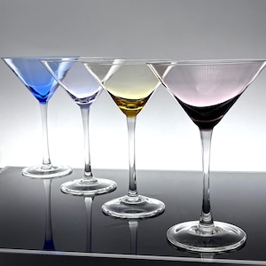 Hand Blown Martini Glasses - Vintage Colored Cocktail Set of 4