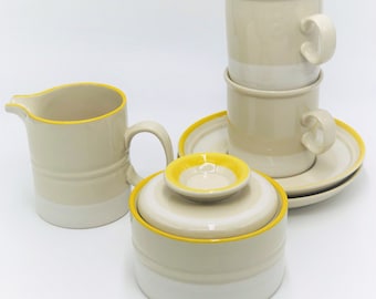 Vintage Mikasa Couture Coffee Set for 2: Jasmine Yellow Stoneware
