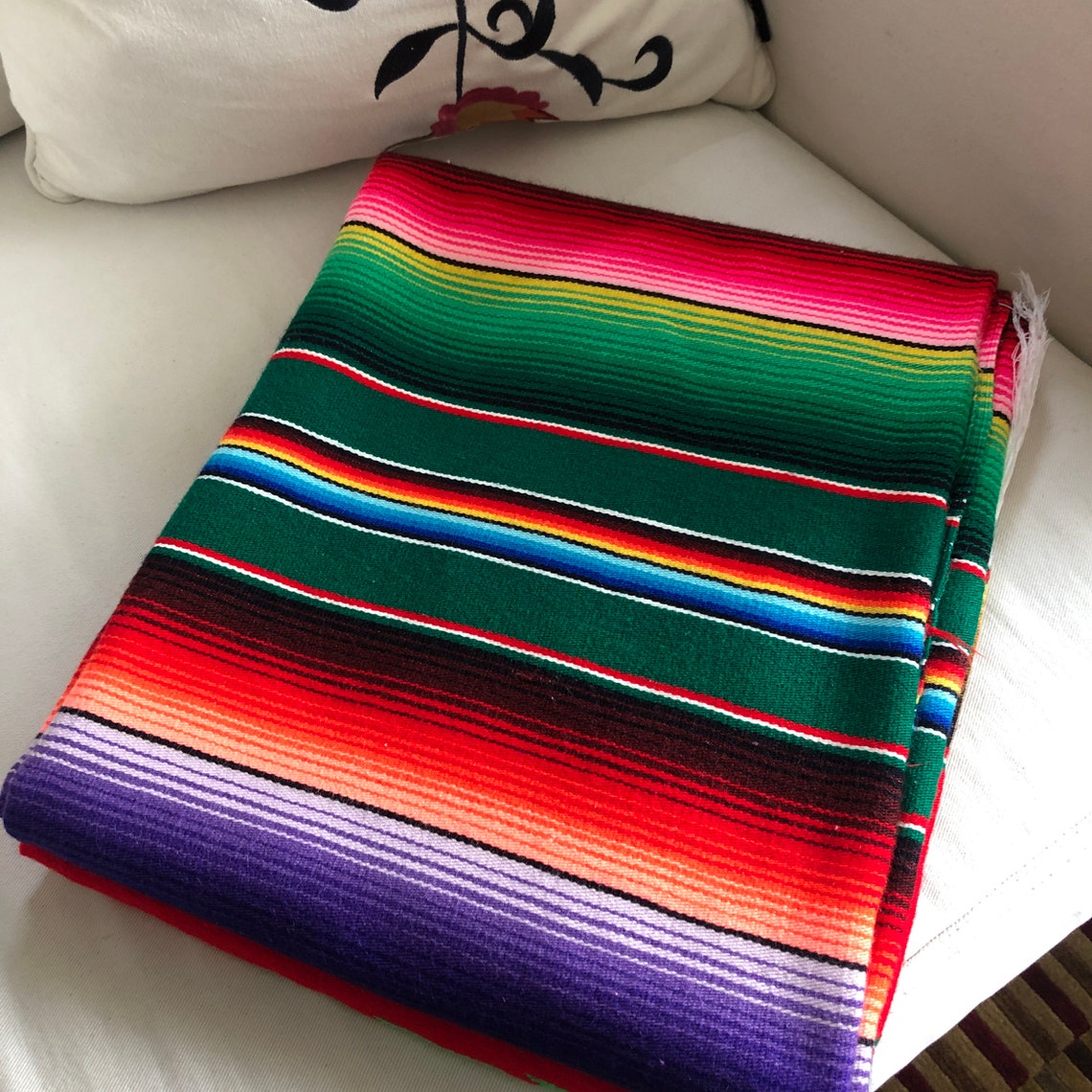 Vintage Mexico Saltillo Wool Blanket Multicolor Rainbow Etsy UK