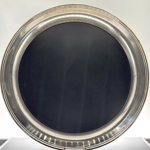 Vintage Sheridan Silver Plate Serving Tray | Black & Silver-Plated Round Platter | 16&quot; Barware Tray