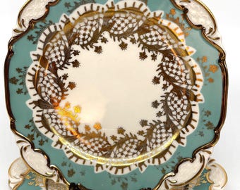 Vintage German Dessert Plates Set of 4 Turquoise & Gold Porcelain