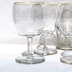 Vintage Mid Century Sherry Glasses: Hand Blown Gold Rimmed Aperitif, Set of 6