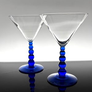 Vintage Libbey Martini Glasses: Cobalt Blue Bubble Stem Barware (Set of 2)